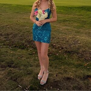 Sparkling Teal Sequin Dress